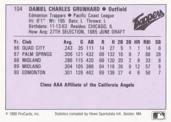 1990 ProCards AAA #104 Dan Grunhard Back