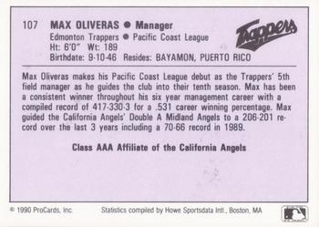 1990 ProCards AAA #107 Max Oliveras Back