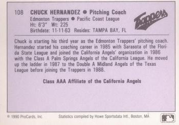 1990 ProCards AAA #108 Chuck Hernandez Back
