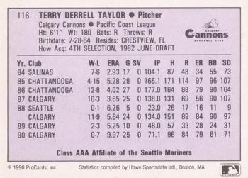 1990 ProCards AAA #116 Terry Taylor Back