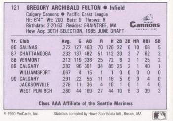 1990 ProCards AAA #121 Greg Fulton Back