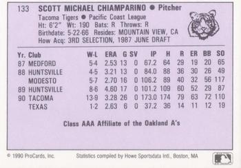 1990 ProCards AAA #133 Scott Chiamparino Back