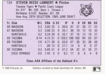 1990 ProCards AAA #134 Reese Lambert Back