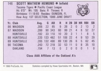 1990 ProCards AAA #146 Scott Hemond Back