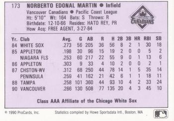 1990 ProCards AAA #173 Norberto Martin Back