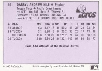 1990 ProCards AAA #191 Darryl Kile Back