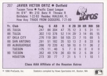 1990 ProCards AAA #207 Javier Ortiz Back