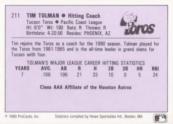 1990 ProCards AAA #211 Tim Tolman Back