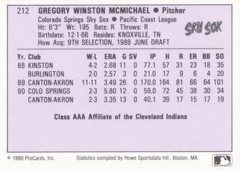 1990 ProCards AAA #212 Greg McMichael Back