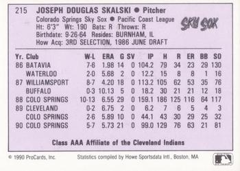 1990 ProCards AAA #215 Joe Skalski Back