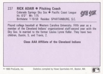 1990 ProCards AAA #237 Rick Adair Back