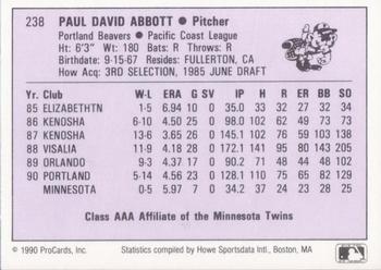 1990 ProCards AAA #238 Paul Abbott Back