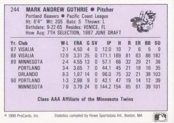 1990 ProCards AAA #244 Mark Guthrie Back