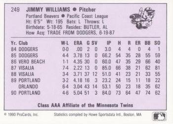 1990 ProCards AAA #249 Jimmy Williams Back