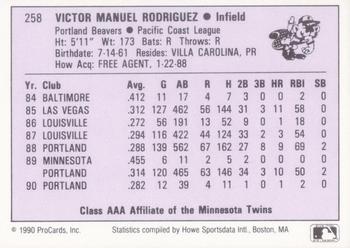 1990 ProCards AAA #258 Victor Rodriguez Back