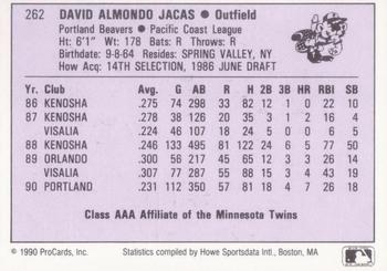 1990 ProCards AAA #262 David Jacas Back