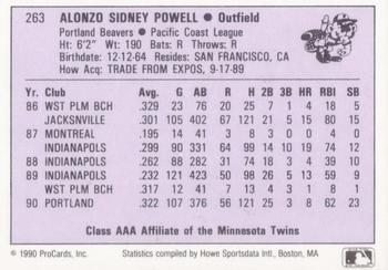1990 ProCards AAA #263 Alonzo Powell Back
