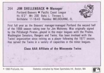 1990 ProCards AAA #264 Jim Shellenback Back