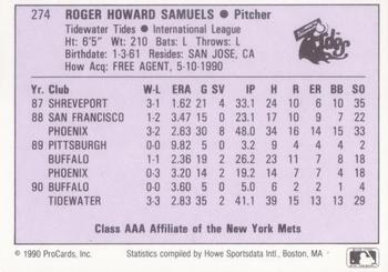 1990 ProCards AAA #274 Roger Samuels Back