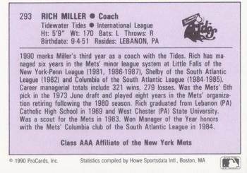 1990 ProCards AAA #293 Rich Miller Back