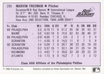 1990 ProCards AAA #295 Marvin Freeman Back