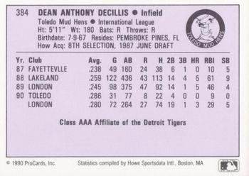 1990 ProCards AAA #384 Dean Decillis Back