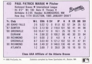 1990 ProCards AAA #400 Paul Marak Back