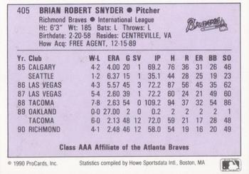 1990 ProCards AAA #405 Brian Snyder Back