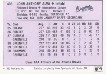 1990 ProCards AAA #408 John Alva Back