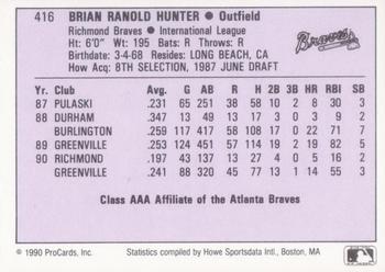 1990 ProCards AAA #416 Brian Hunter Back