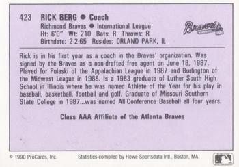 1990 ProCards AAA #423 Rick Berg Back
