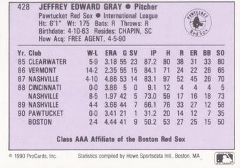 1990 ProCards AAA #428 Jeff Gray Back