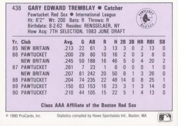 1990 ProCards AAA #438 Gary Tremblay Back