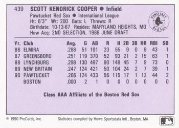 1990 ProCards AAA #439 Scott Cooper Back