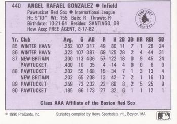 1990 ProCards AAA #440 Angel Gonzalez Back