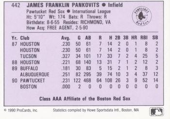 1990 ProCards AAA #442 Jim Pankovits Back