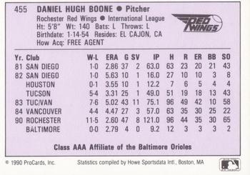 1990 ProCards AAA #455 Dan Boone Back