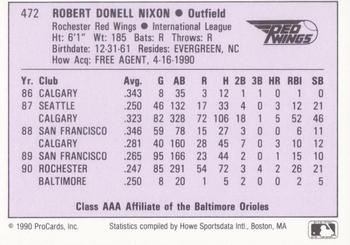 1990 ProCards AAA #472 Donell Nixon Back