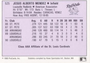 1990 ProCards AAA #525 Jesus Mendez Back