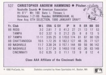 1990 ProCards AAA #537 Chris Hammond Back