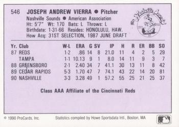 1990 ProCards AAA #546 Joey Vierra Back