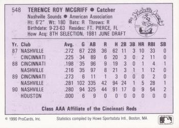 1990 ProCards AAA #548 Terry McGriff Back