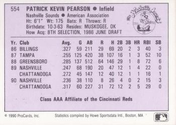 1990 ProCards AAA #554 Kevin Pearson Back
