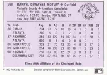 1990 ProCards AAA #560 Darryl Motley Back