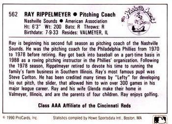 1990 ProCards AAA #562 Ray Rippelmeyer Back