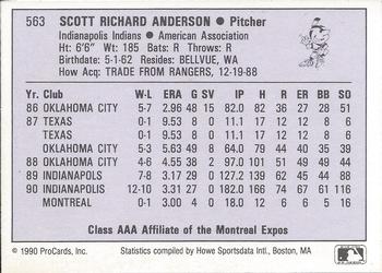 1990 ProCards AAA #563 Scott Anderson Back