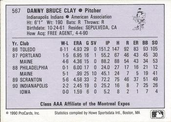 1990 ProCards AAA #567 Danny Clay Back