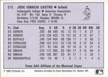 1990 ProCards AAA #570 Jose Castro Back