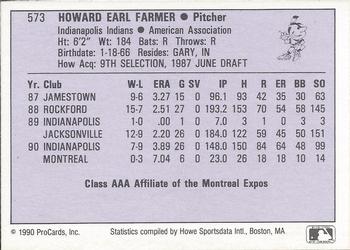 1990 ProCards AAA #573 Howard Farmer Back
