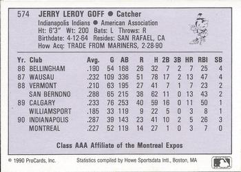 1990 ProCards AAA #574 Jerry Goff Back
